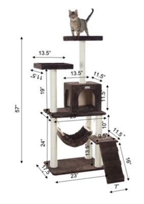 Image showing 8 th GleePet 57 in. Real Wood Cat Tree in Coffee Brown with 4 Levels, Ramp, Hammock and Condo