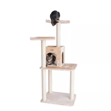 GleePet 57" Real Wood Cat Tree with 2 Door Condo Beige Cat Trees & Condos