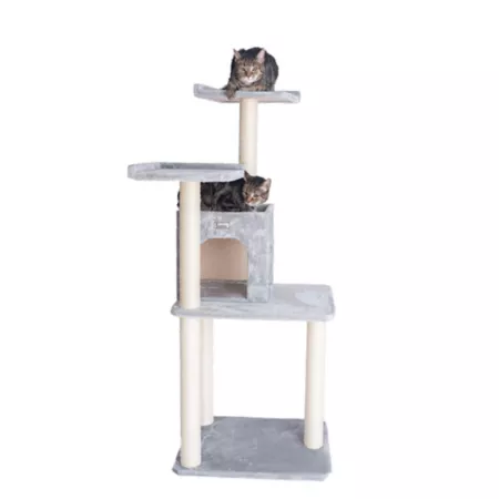 GleePet 57" Real Wood Cat Tree in Silver Gray with 2 Door Condo Cat Trees & Condos