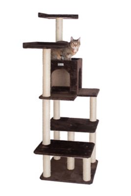 GleePet Real Wood Cat Tree In Coffee Brown with Four Levels, 66 in., Two Perches, Condo