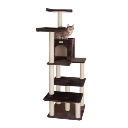 GleePet Real Wood Cat Tree Coffee Brown Four Tier 66" Two Perches Condo Cat Trees & Condos