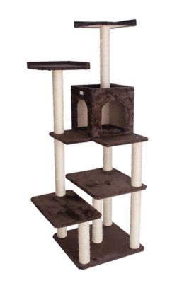 Image showing  Real Wood Cat Tree In Coffee Brown with Four Levels, 66 in., Two Perches, Condo
