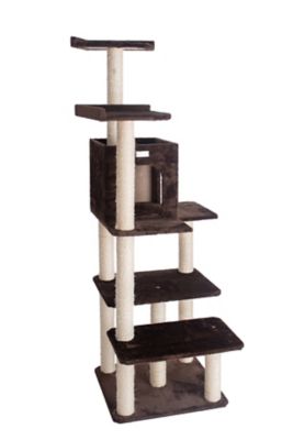 Image showing  Real Wood Cat Tree In Coffee Brown with Four Levels, 66 in., Two Perches, Condo