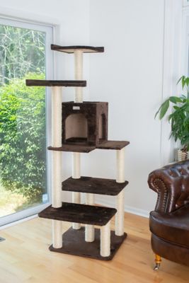Image showing  Real Wood Cat Tree In Coffee Brown with Four Levels, 66 in., Two Perches, Condo