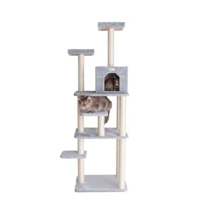 GleePet 74 in. Real Wood Cat Tree with 7 Levels, Silver Gray