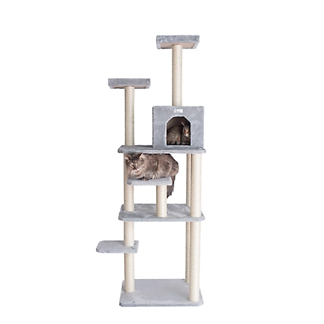 GleePet 74 in. Real Wood Cat Tree with 7 Levels, Silver Gray