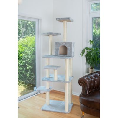 Image showing  74 in. Real Wood Cat Tree with 7 Levels, Silver Gray