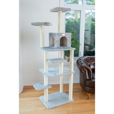Image showing  74 in. Real Wood Cat Tree with 7 Levels, Silver Gray
