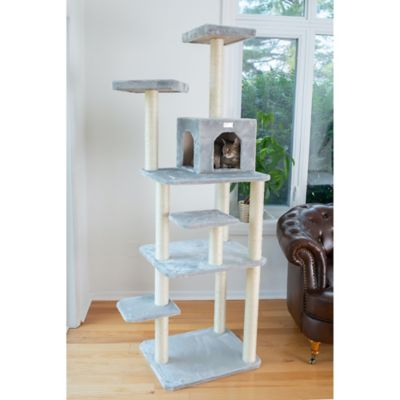 Image showing  74 in. Real Wood Cat Tree with 7 Levels, Silver Gray
