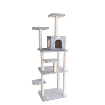 Image showing  74 in. Real Wood Cat Tree with 7 Levels, Silver Gray