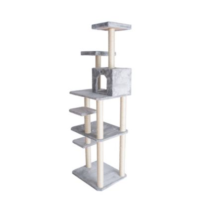 Image showing 5 th GleePet 74 in. Real Wood Cat Tree with 7 Levels, Silver Gray