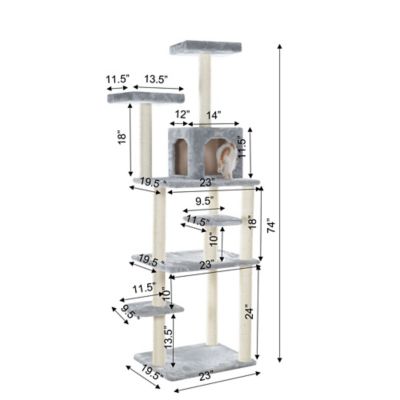 Image showing 8 th GleePet 74 in. Real Wood Cat Tree with 7 Levels, Silver Gray