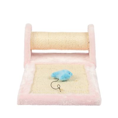 Image showing  Mouse Shape Real Wood Cat Scratcher Toy with Sisal Scratching Post and Hanging Rope Toys
