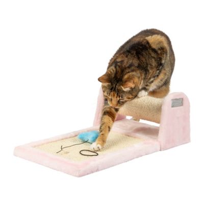 Image showing  Mouse Shape Real Wood Cat Scratcher Toy with Sisal Scratching Post and Hanging Rope Toys