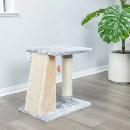 Armarkat Real Wood Cat Scratching Post with Two-Level Platform with Sisal Carpeted Board 20 in x 14 in x 20 in Silver Gray Cat Scratchers