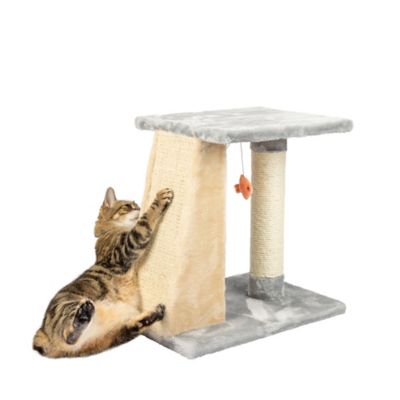 Image showing  Two-Level Platform Real Wood Cat Scratcher with Sisal Carpet Board, 20 x 14 x 20in., Silver Gray