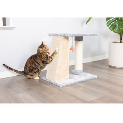 Image showing  Two-Level Platform Real Wood Cat Scratcher with Sisal Carpet Board, 20 x 14 x 20in., Silver Gray