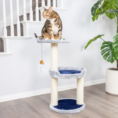 Image showing  Three-Level Real Wood Compact Scratcher, X2905, Gray with Plush Perch