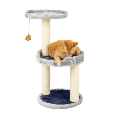 Image showing  Three-Level Real Wood Compact Scratcher, X2905, Gray with Plush Perch