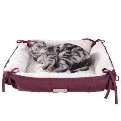 Armarkat 2-In-1 Cat Pet Bed and Fleece Cat Mat, Burgundy/Ivory