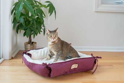 Image showing  2-In-1 Cat Pet Bed and Fleece Cat Mat, Burgundy/Ivory