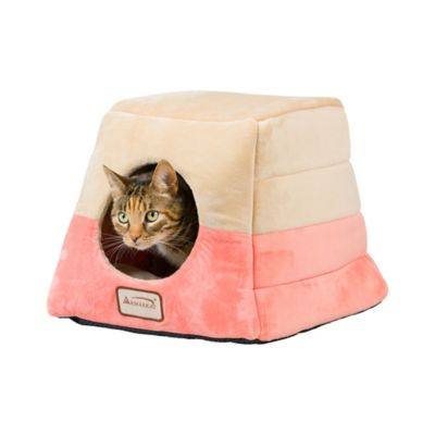 Armarkat 2-In-1 Cave Shape and Cuddle Cat Bed, Orange/Beige