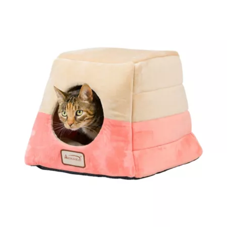 Armarkat 2 in 1 Cave and Cuddly Cat Bed Orange/Beige Cat Hideaway Beds