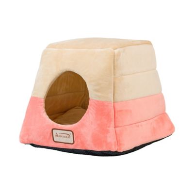 Image showing  2-In-1 Cave Shape and Cuddle Cat Bed, Orange/Beige