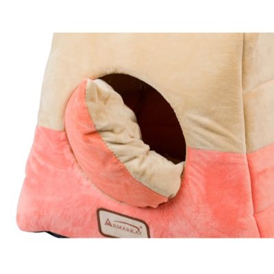 Image showing  2-In-1 Cave Shape and Cuddle Cat Bed, Orange/Beige