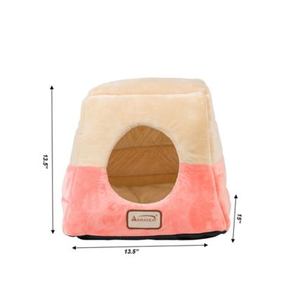 Image showing  2-In-1 Cave Shape and Cuddle Cat Bed, Orange/Beige
