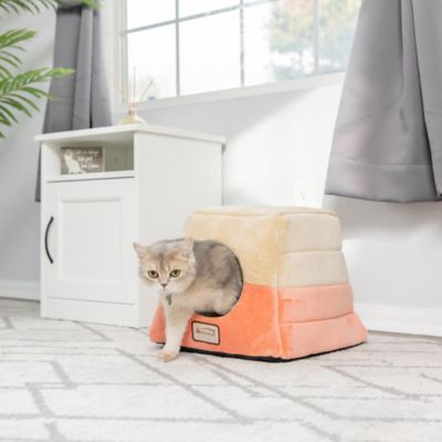 Image showing 9 th Armarkat 2-In-1 Cave Shape and Cuddle Cat Bed, Orange/Beige