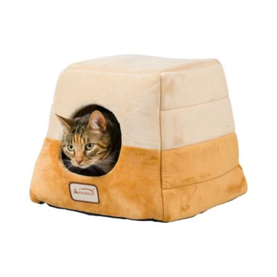 Armarkat 2-In-1 Cave Shape and Cuddle Cat Bed, Brown/Beige