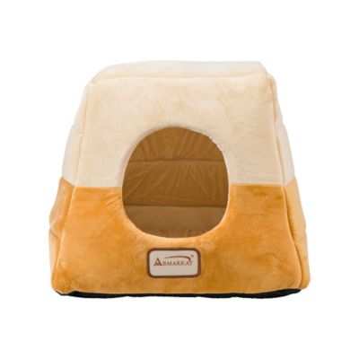 Image showing  2-In-1 Cave Shape and Cuddle Cat Bed, Brown/Beige