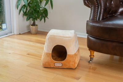 Image showing  2-In-1 Cave Shape and Cuddle Cat Bed, Brown/Beige