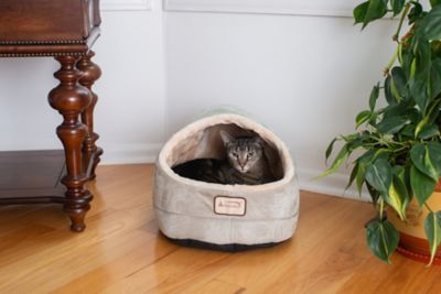 Image showing  Faux Suede Enclosed Cave Cat Bed for Indoor Pets, Sage Green