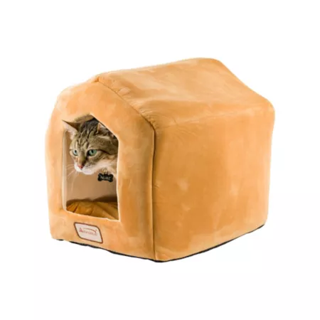 Armarkat Small Indoor Cat House Cat Beds with Mat Machine Washable Earth Brown/Beige Cat Hideaway Beds