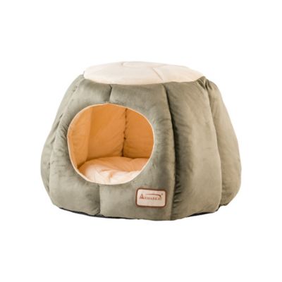Image showing  Cave Shape Cat Bed with Anti-Slip Waterproof Base, Laurel Green/Beige