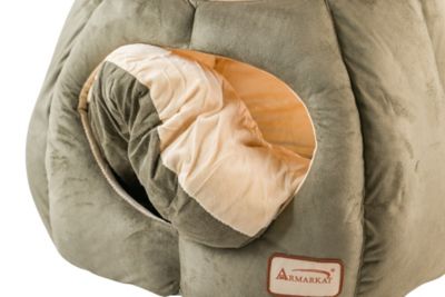 Image showing  Cave Shape Cat Bed with Anti-Slip Waterproof Base, Laurel Green/Beige
