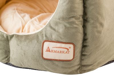 Image showing 6 th Armarkat Cave Shape Cat Bed with Anti-Slip Waterproof Base, Laurel Green/Beige