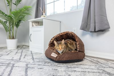 Image showing  Cuddle Cave Slipper Cat Bed with Anti-Slip Bottom, Mocha/Leopard