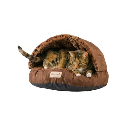 Image showing  Cuddle Cave Slipper Cat Bed with Anti-Slip Bottom, Mocha/Leopard