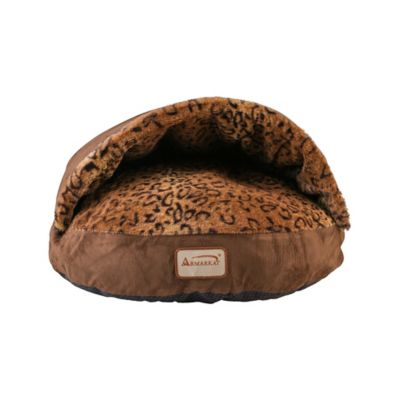 Image showing  Cuddle Cave Slipper Cat Bed with Anti-Slip Bottom, Mocha/Leopard