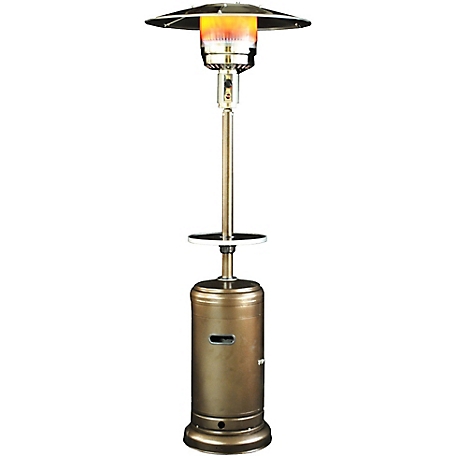 Sunheat 41,000 BTU Classic Umbrella Commercial Portable Propane Patio Heater with Drink Table, Golden Hammered