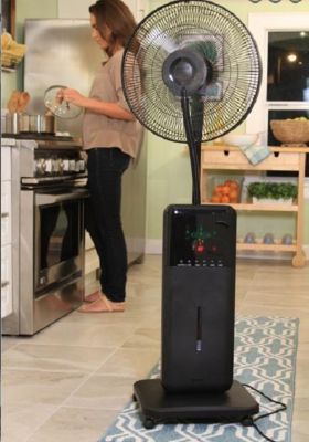 Image showing  18 in. 3-Speed CZ500 Ultrasonic Dry Misting Fan with Bluetooth, Mosquito Repellent, Red