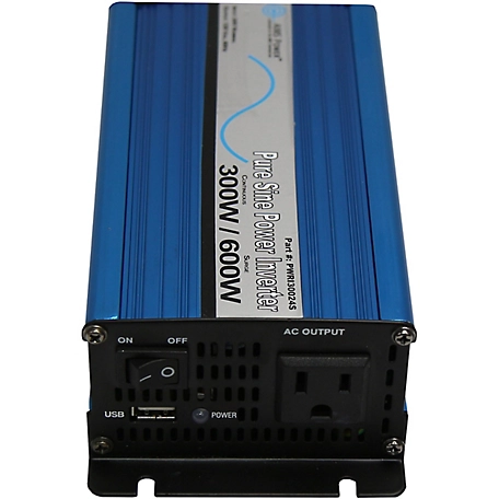 AIMS Power 300W Pure Sine Power Inverter, 12VDC 120VAC, Includes Cables