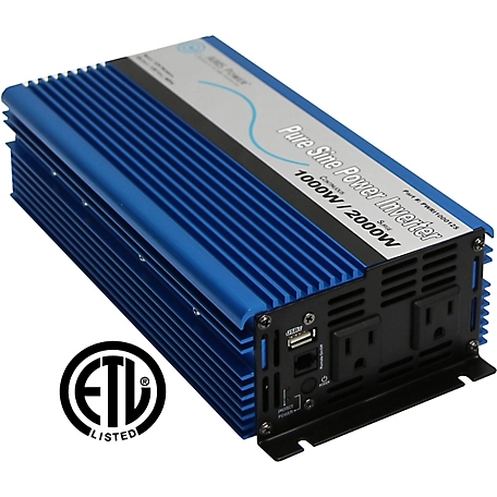 AIMS Power 1,000W Pure Sine Power Inverter, 12VDC to 120VAC, ETL Listed