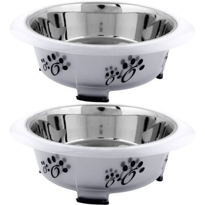 Iconic Pet Color Splash Designer Oval-Shaped Non-Skid Stainless Steel Fusion Pet Bowls, 2 Cups, 2-Bowls