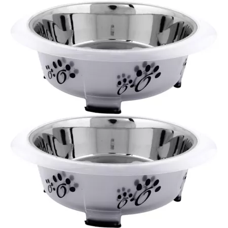 Iconic Pet Color Splash Designer Fusion Stainless Steel Non-Slip Oval Shaped Pet Bowls 2 Cups 2 Bowls Double Diners