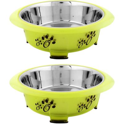 Iconic Pet Color Splash Designer Oval-Shaped Non-Skid Stainless Steel Fusion Pet Bowls, 2 Cups, 2-Bowls