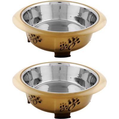 Iconic Pet Color Splash Designer Oval-Shaped Non-Skid Stainless Steel Fusion Pet Bowls, 2 Cups, 2-Bowls